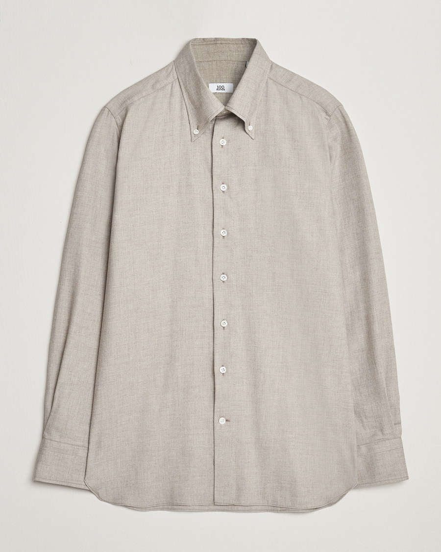 Mies | Arkipuku | 100Hands | Cotton/Cashmere Button Down Flannel Shirt Taupe