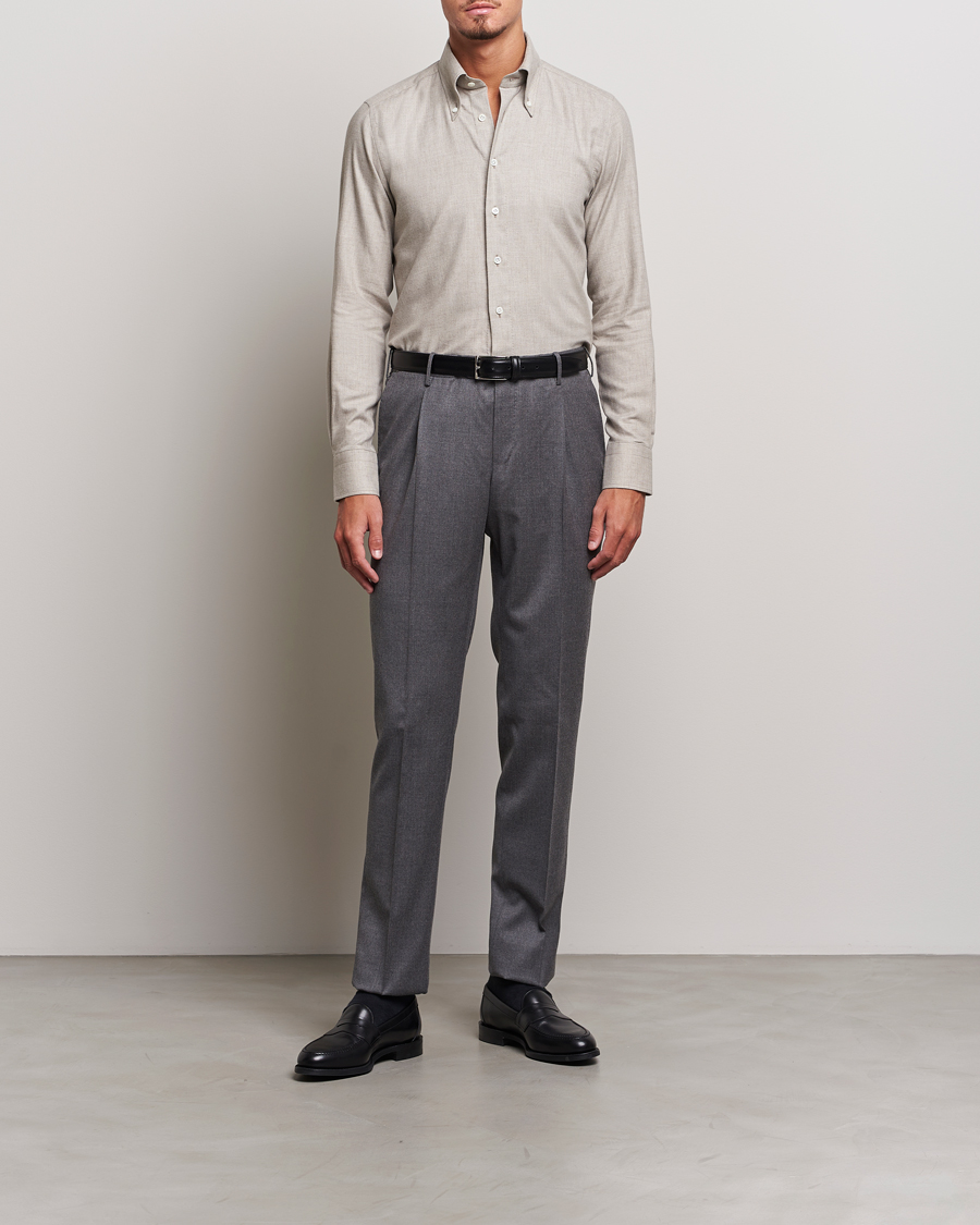 Mies | Kauluspaidat | 100Hands | Cotton/Cashmere Button Down Flannel Shirt Taupe