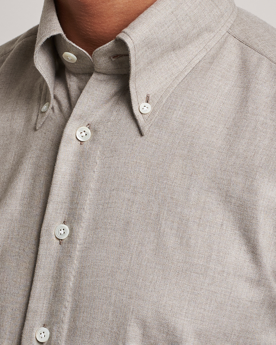 Mies | Kauluspaidat | 100Hands | Cotton/Cashmere Button Down Flannel Shirt Taupe