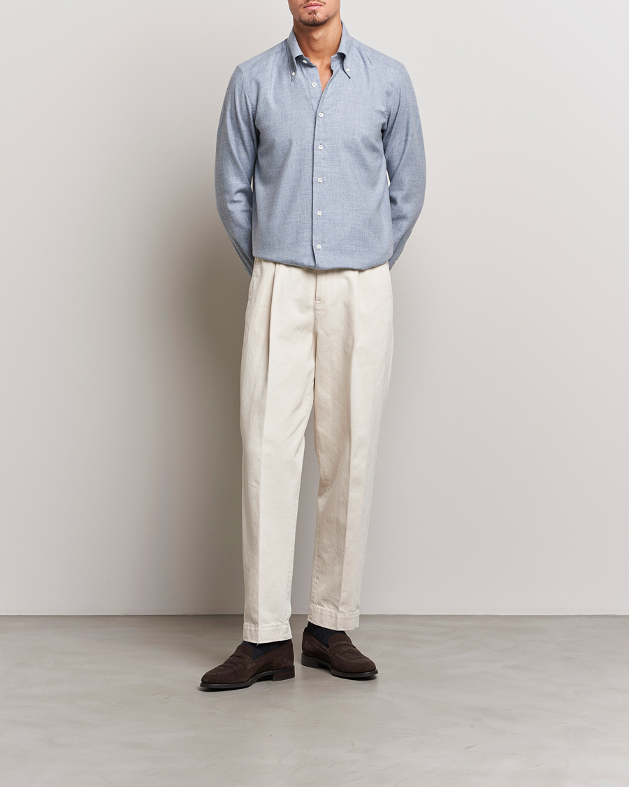 Mies | Kauluspaidat | 100Hands | Cotton Button Down Flannel Shirt Grey