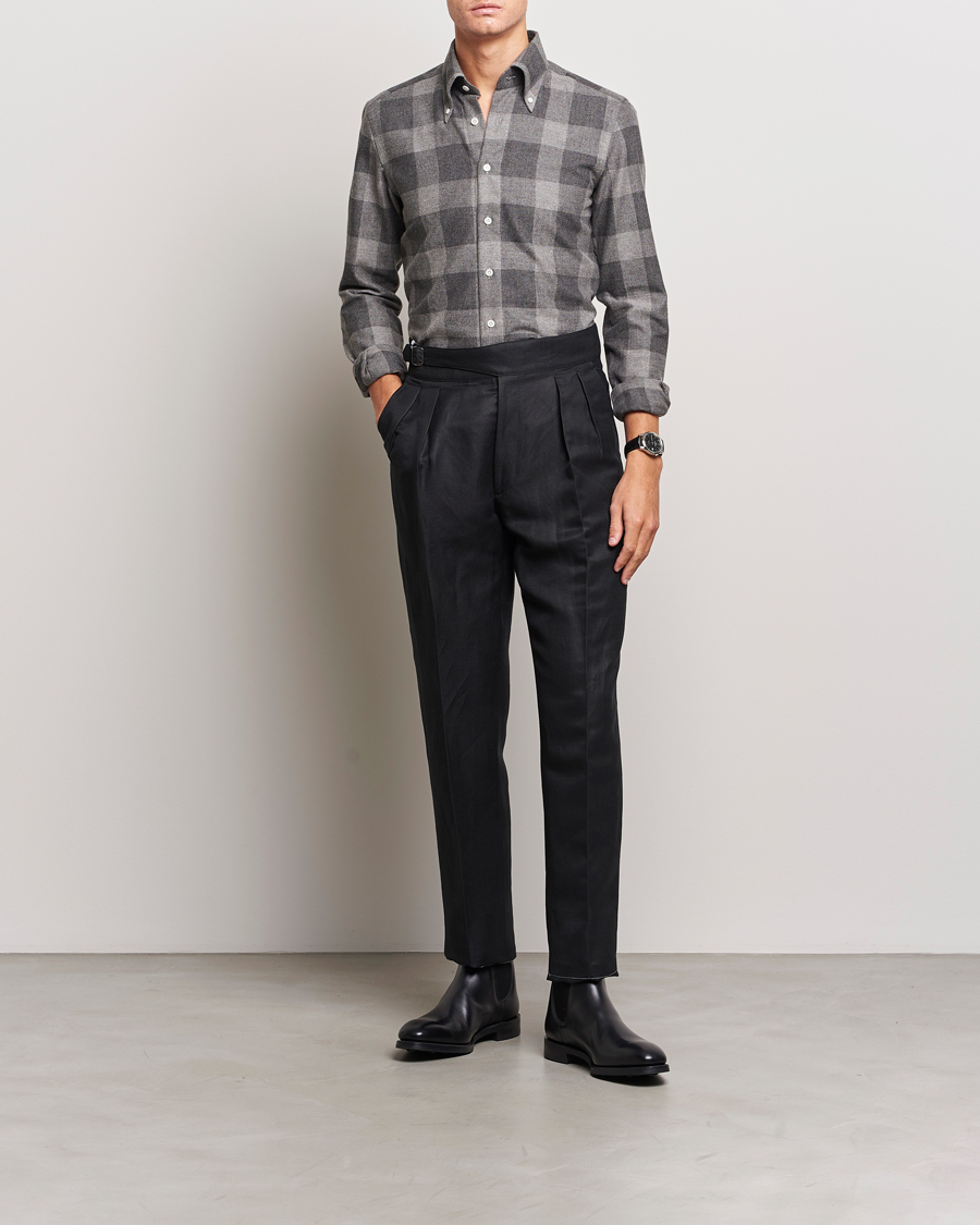 Mies | Kauluspaidat | 100Hands | Large Checked Flannel Shirt Grey