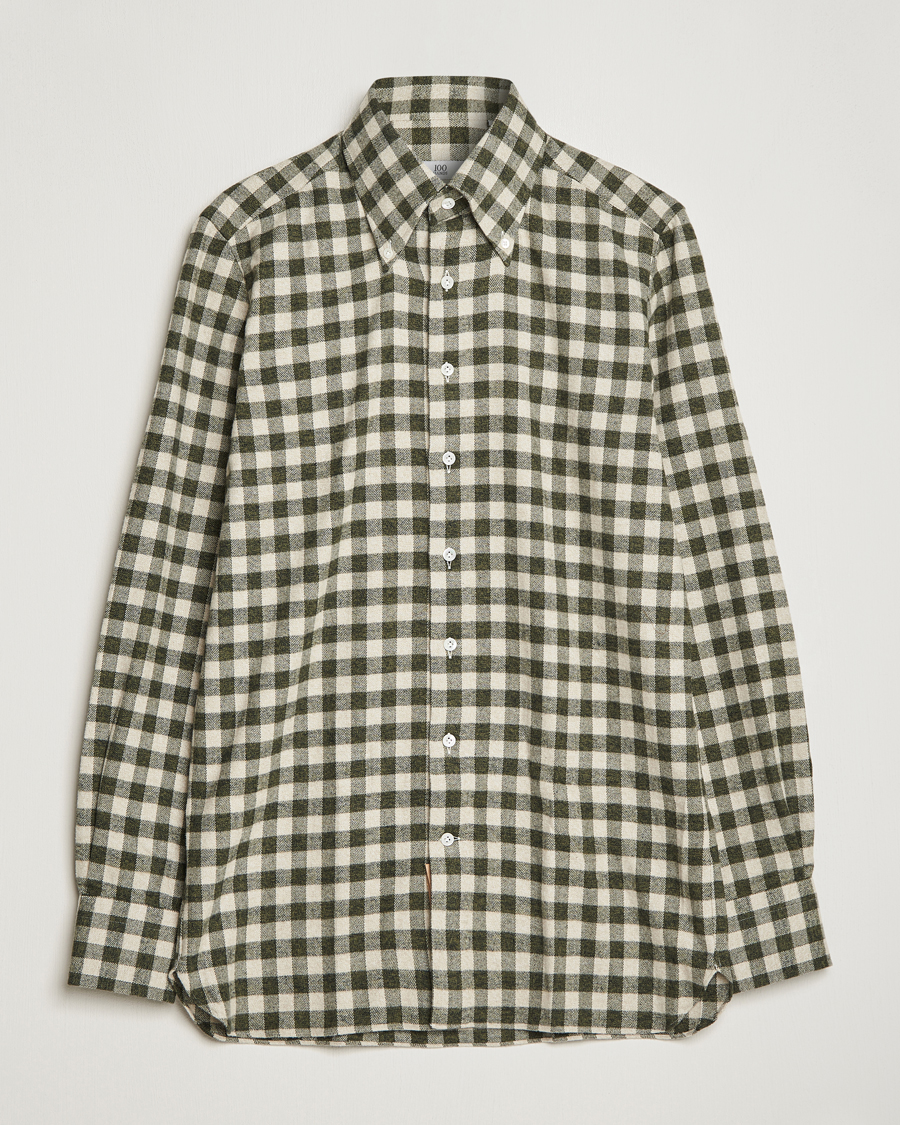Mies | Kauluspaidat | 100Hands | Checked Cotton Flannel Shirt Green Grey