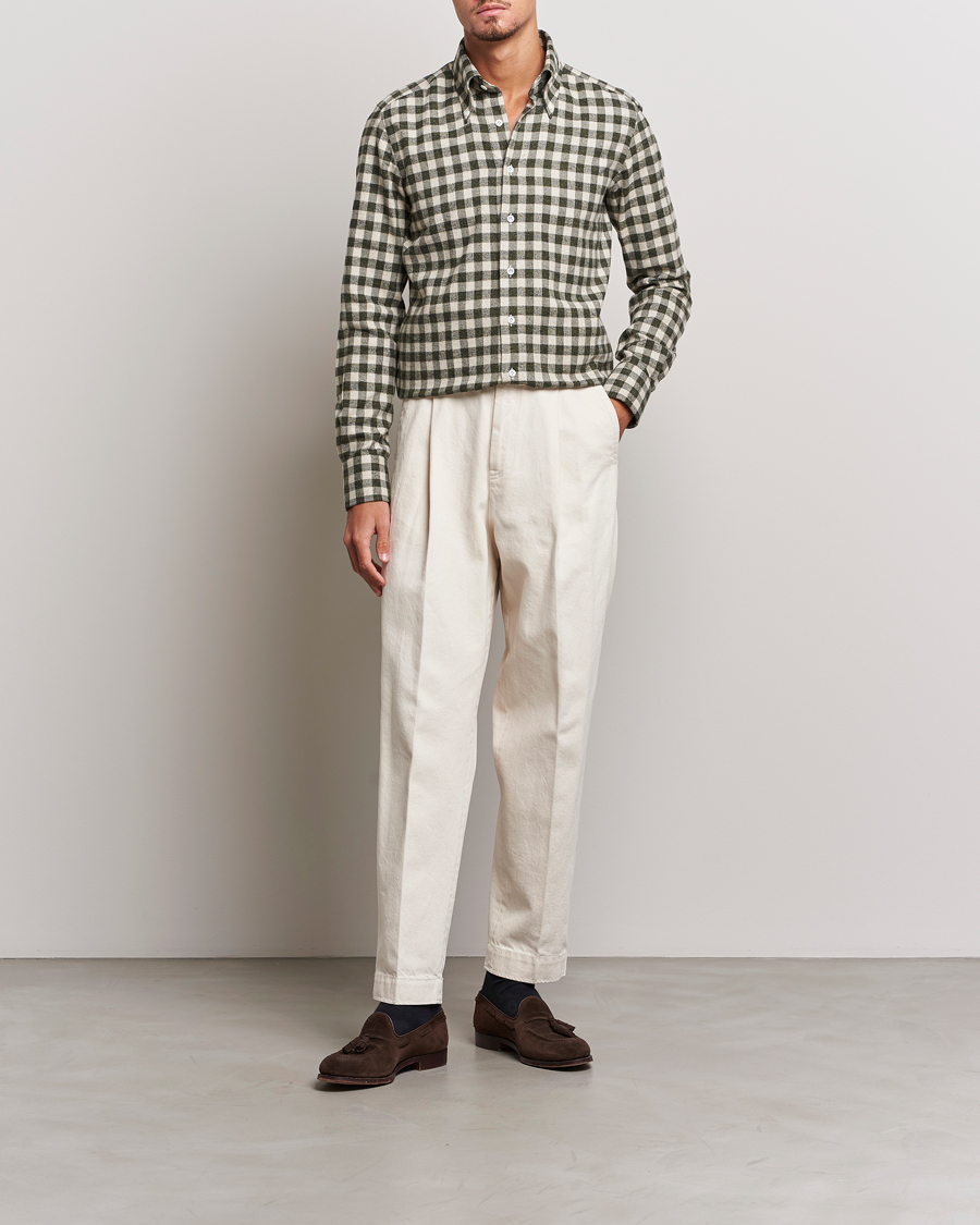 Mies | Kauluspaidat | 100Hands | Checked Cotton Flannel Shirt Green Grey