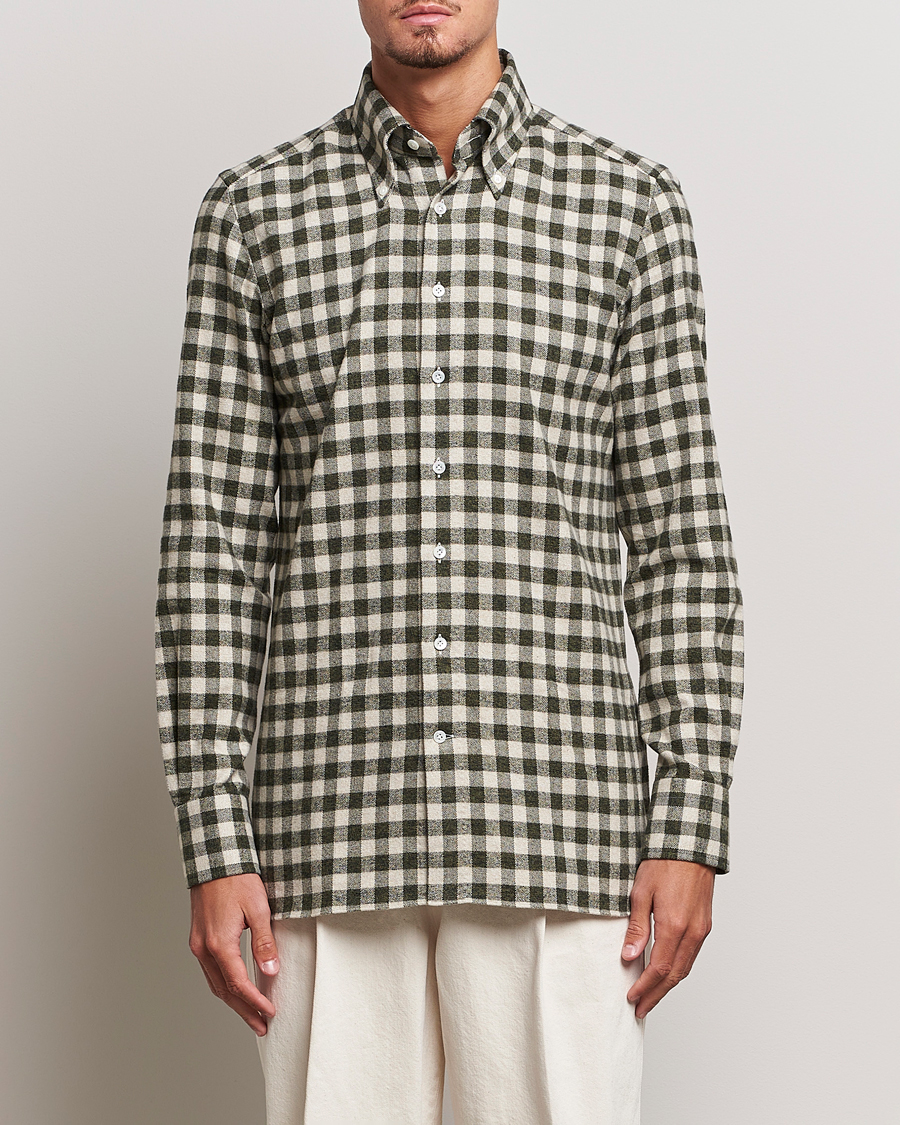 Mies | Kauluspaidat | 100Hands | Checked Cotton Flannel Shirt Green Grey