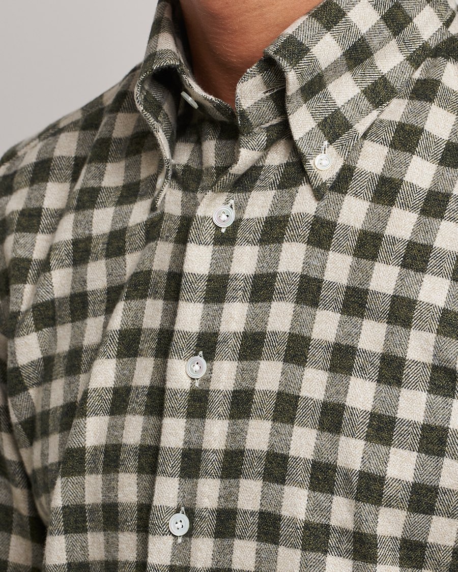 Mies | Kauluspaidat | 100Hands | Checked Cotton Flannel Shirt Green Grey