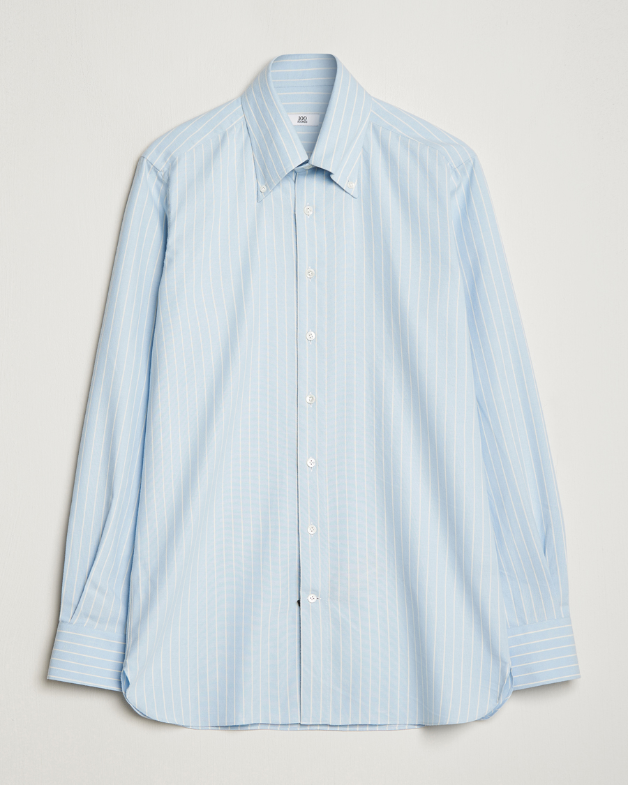 Mies | Arkipuku | 100Hands | Striped Cotton Flannel Shirt Light Blue