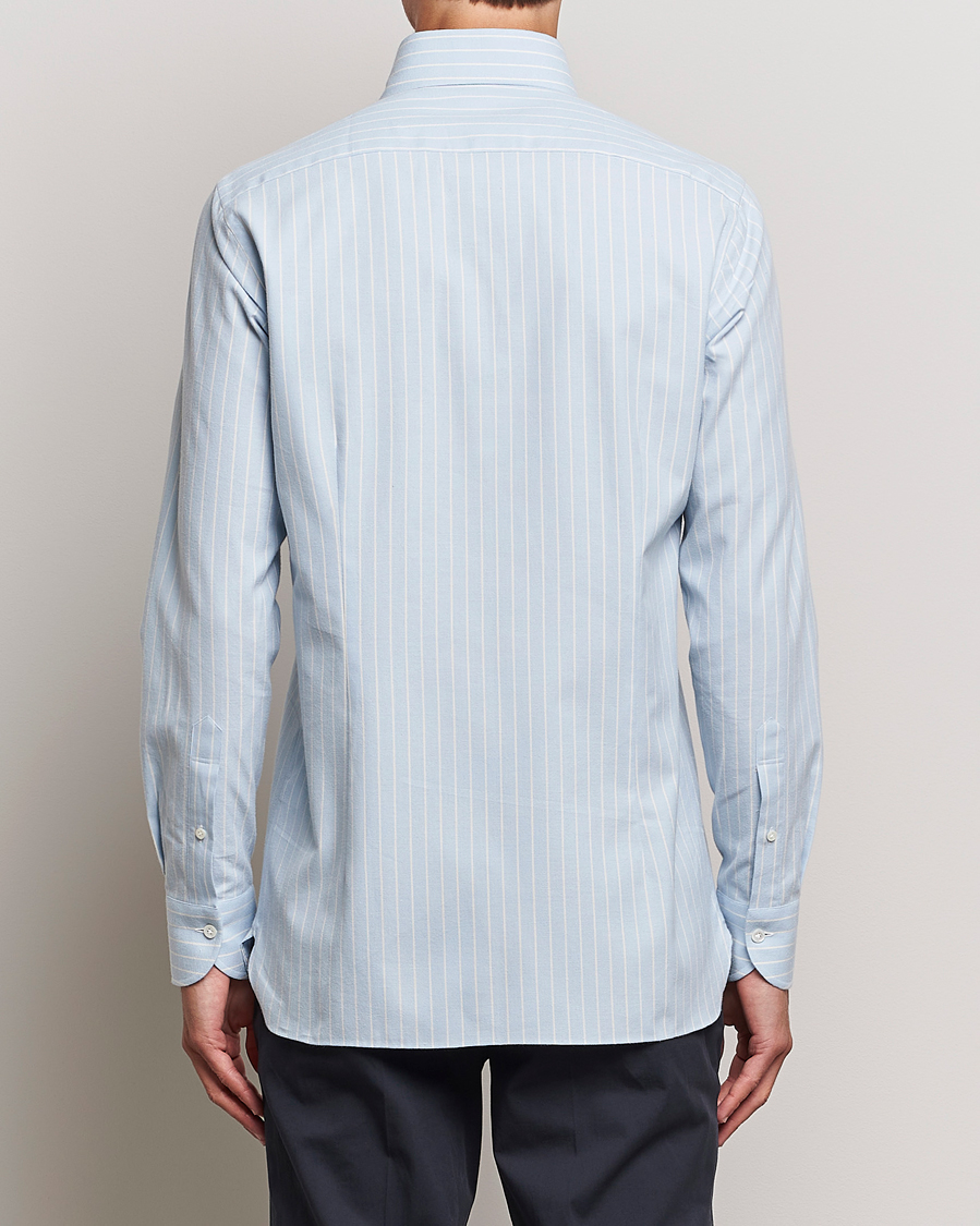 Mies | Kauluspaidat | 100Hands | Striped Cotton Flannel Shirt Light Blue