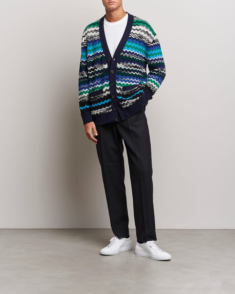 Mies | Puserot | Missoni | Chevron Wool Cardigan Black/Blue