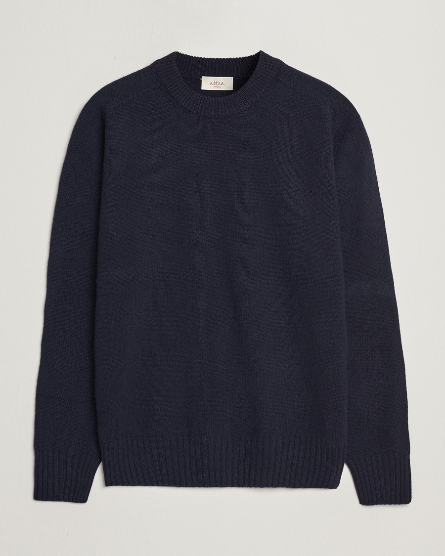 Mies | Puserot | Altea | Wool/Cashmere Crew Neck Pullover Navy