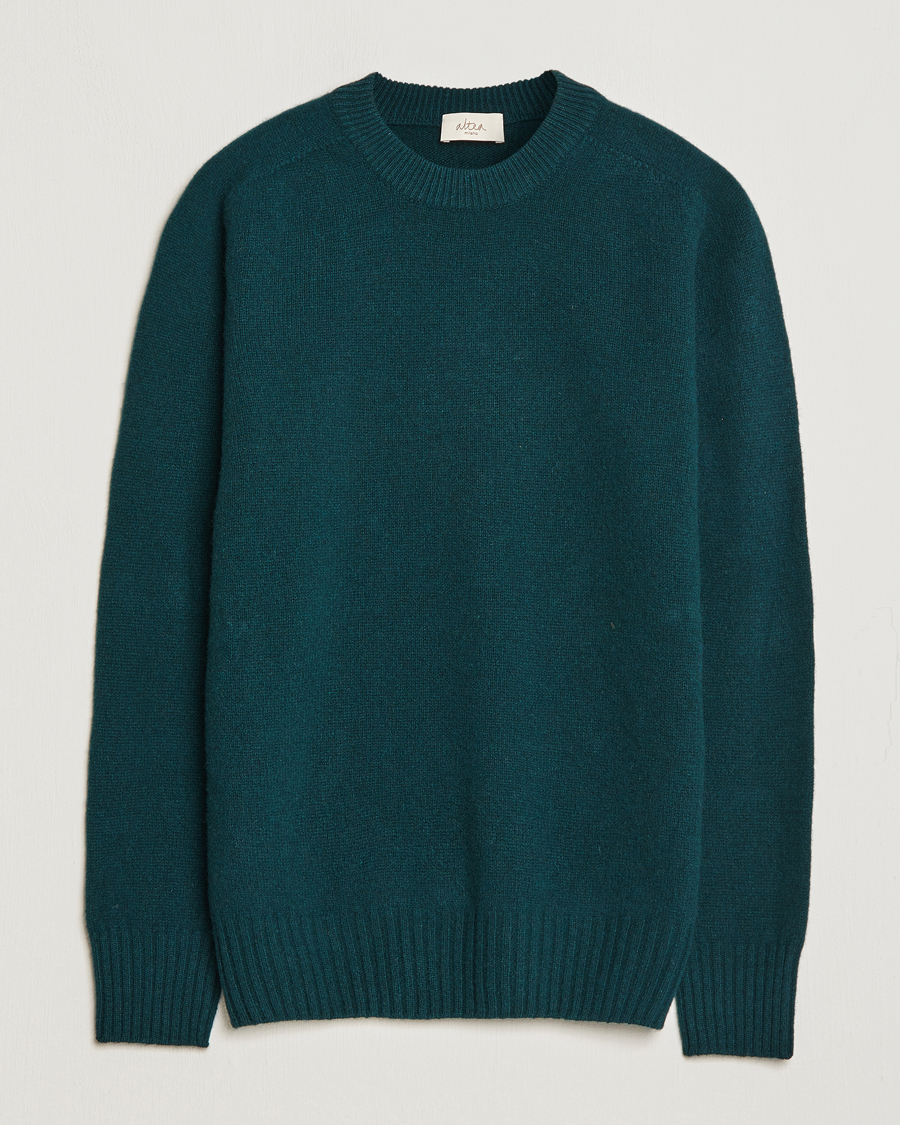 Mies | Puserot | Altea | Wool/Cashmere Crew Neck Pullover Dark Green
