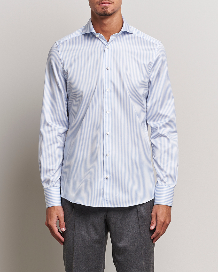 Mies | Bisnespaidat | Stenströms | 1899 Slim Supima Cotton Stripe Shirt Blue