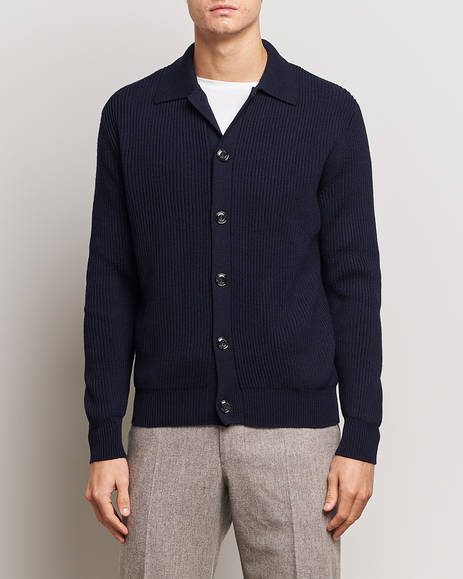 Mies | Puserot | Altea | Rib Wool Cardigan Navy