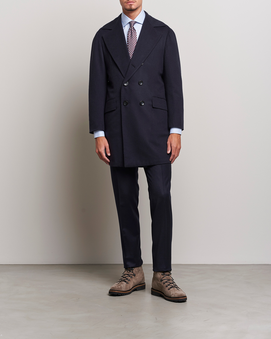 Mies | Takit | Kiton | Double Breasted Cashmere Coat Navy