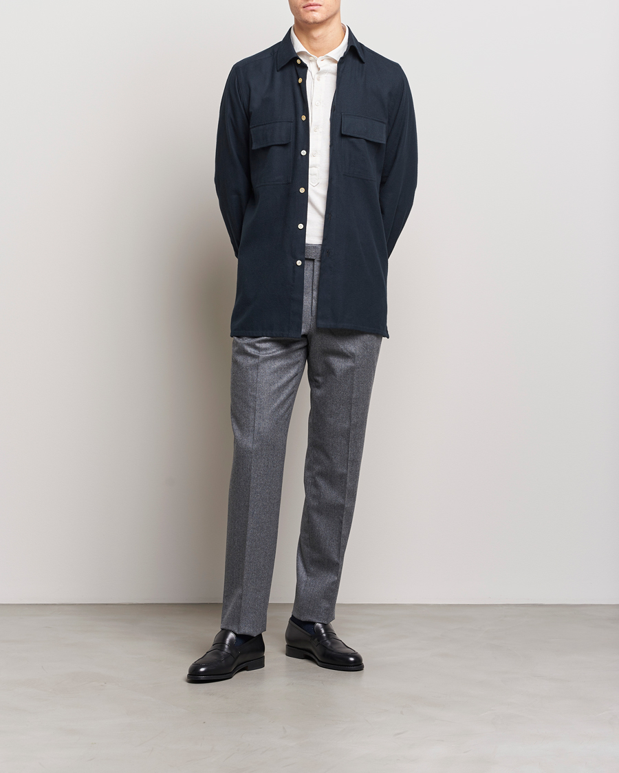 Mies | Kauluspaidat | Kiton | Herringbone Flannel Overshirt Midnight