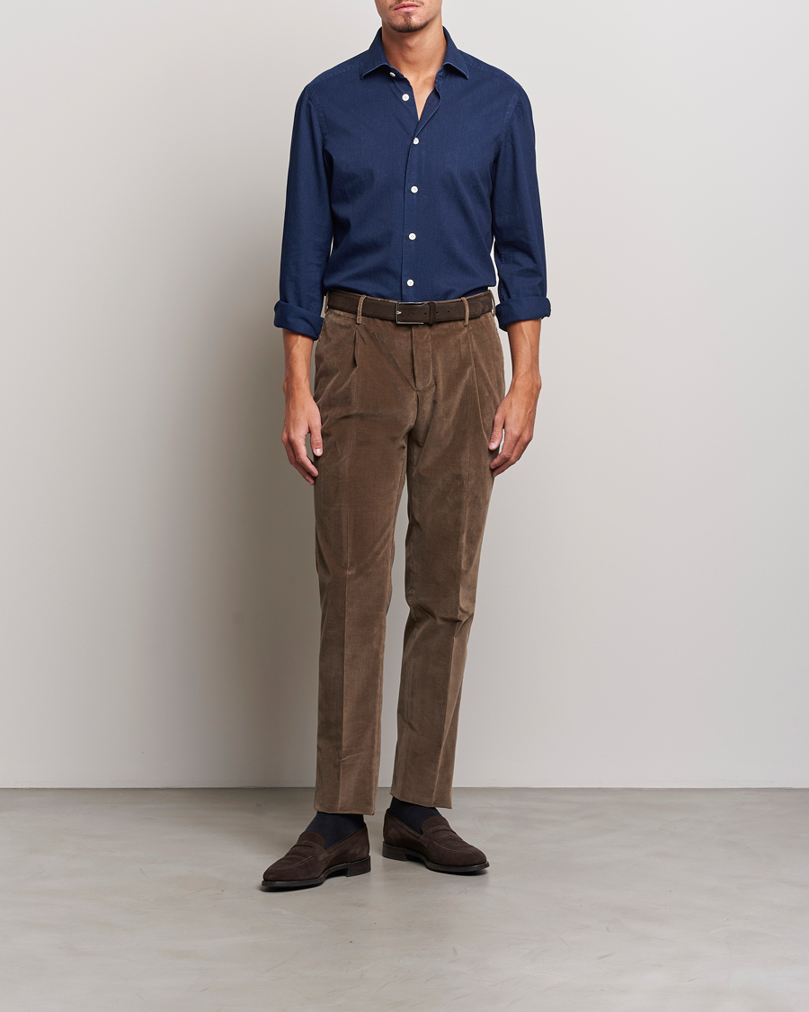 Mies | Kauluspaidat | Kiton | Slim Fit Denim Shirt Dark Blue Wash