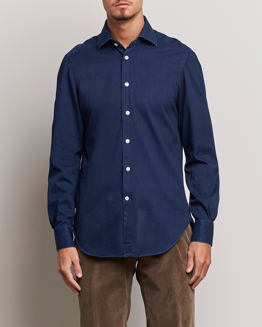 Mies |  | Kiton | Slim Fit Denim Shirt Dark Blue Wash