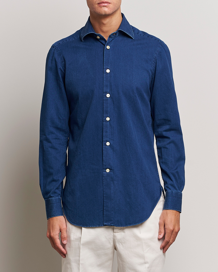Mies | Quiet Luxury | Kiton | Slim Fit Denim Shirt Medium Blue Wash