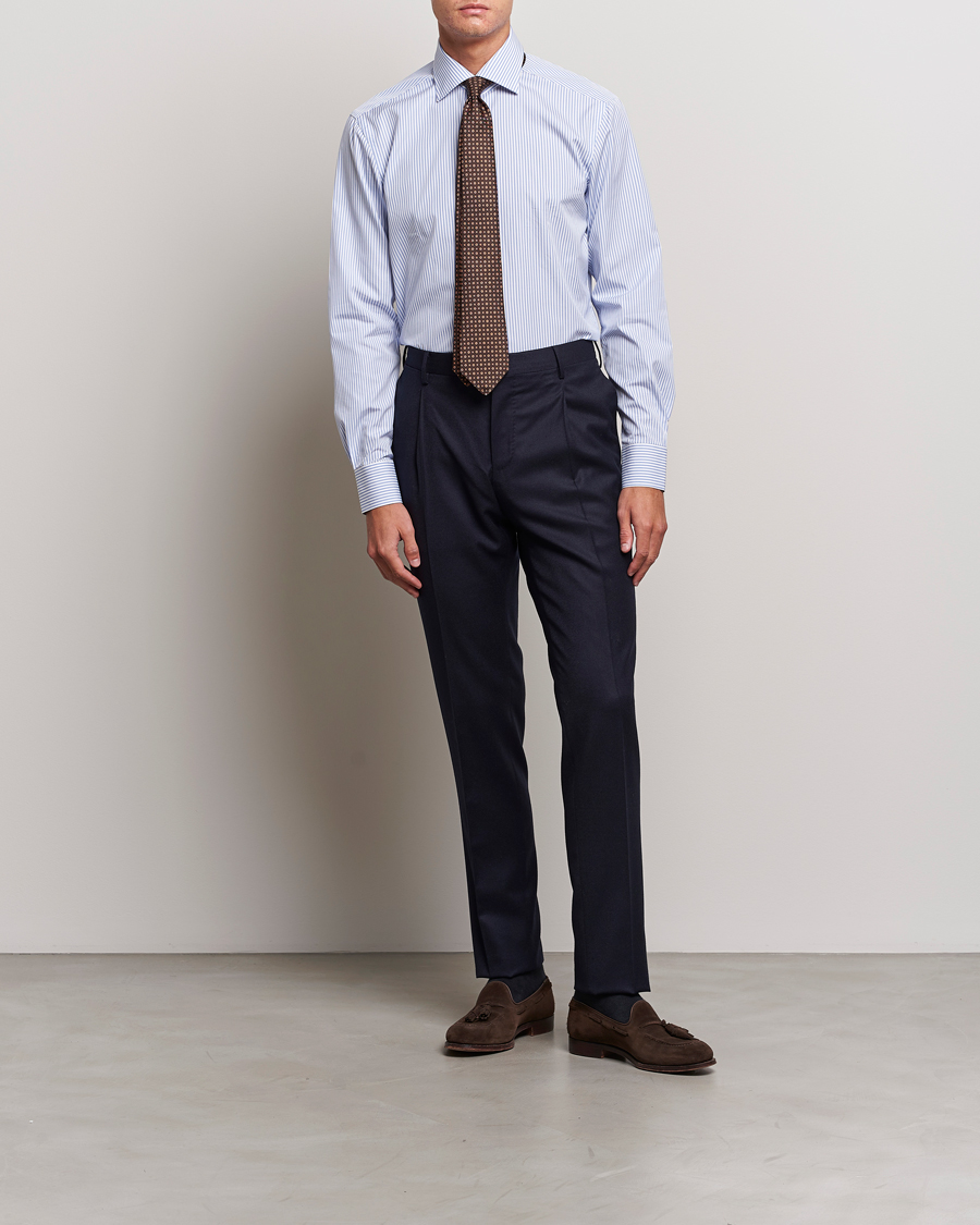 Mies | Kauluspaidat | Kiton | Slim Fit Striped Poplin Shirt Light Blue