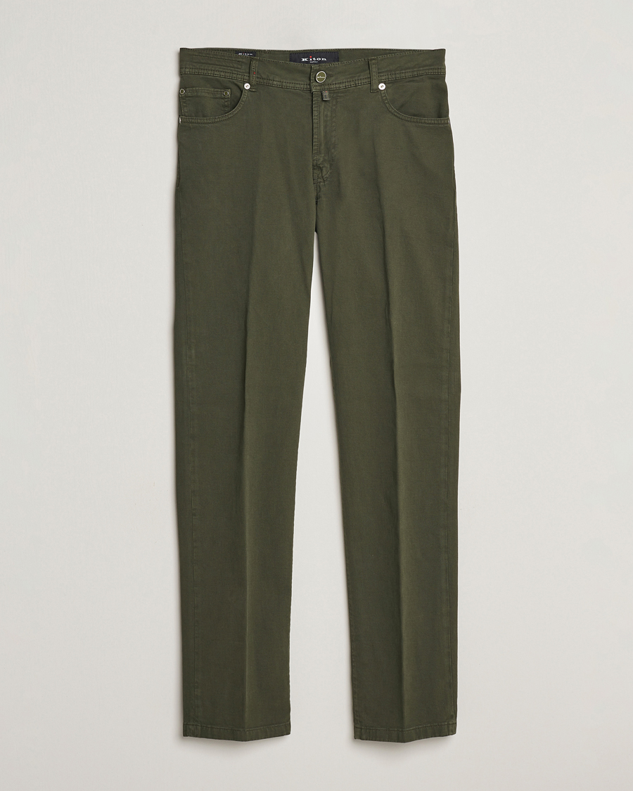 Mies | Viisitaskuhousut | Kiton | Slim Fit Cashmere/Cotton 5-Pocket Pants Dark Green