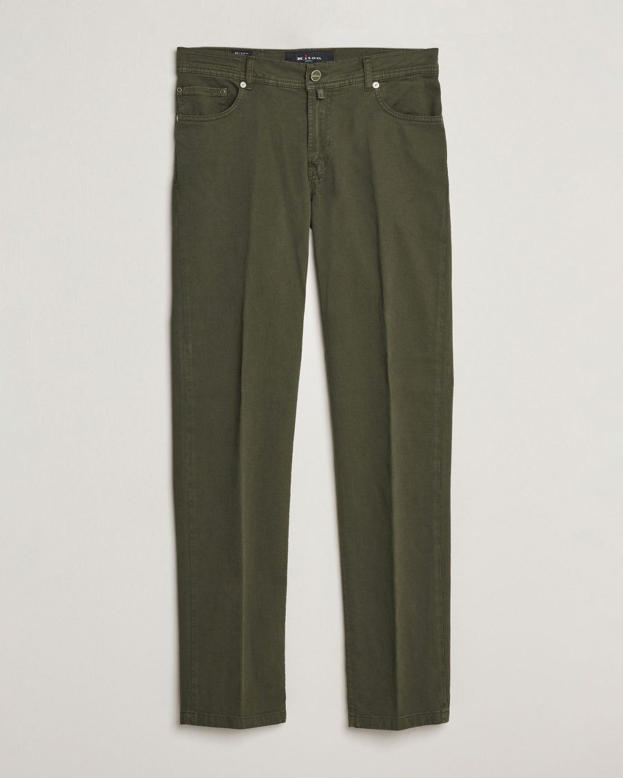 Mies | Housut | Kiton | Slim Fit Cashmere/Cotton 5-Pocket Pants Dark Green