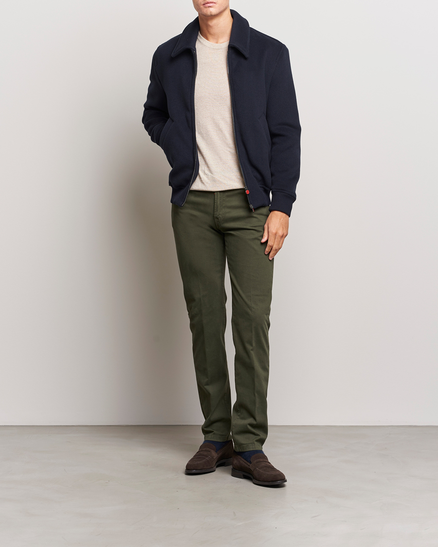 Mies | Housut | Kiton | Slim Fit Cashmere/Cotton 5-Pocket Pants Dark Green