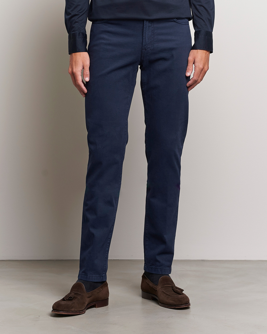 Mies | Quiet Luxury | Kiton | Slim Fit Cashmere/Cotton 5-Pocket Pants Navy
