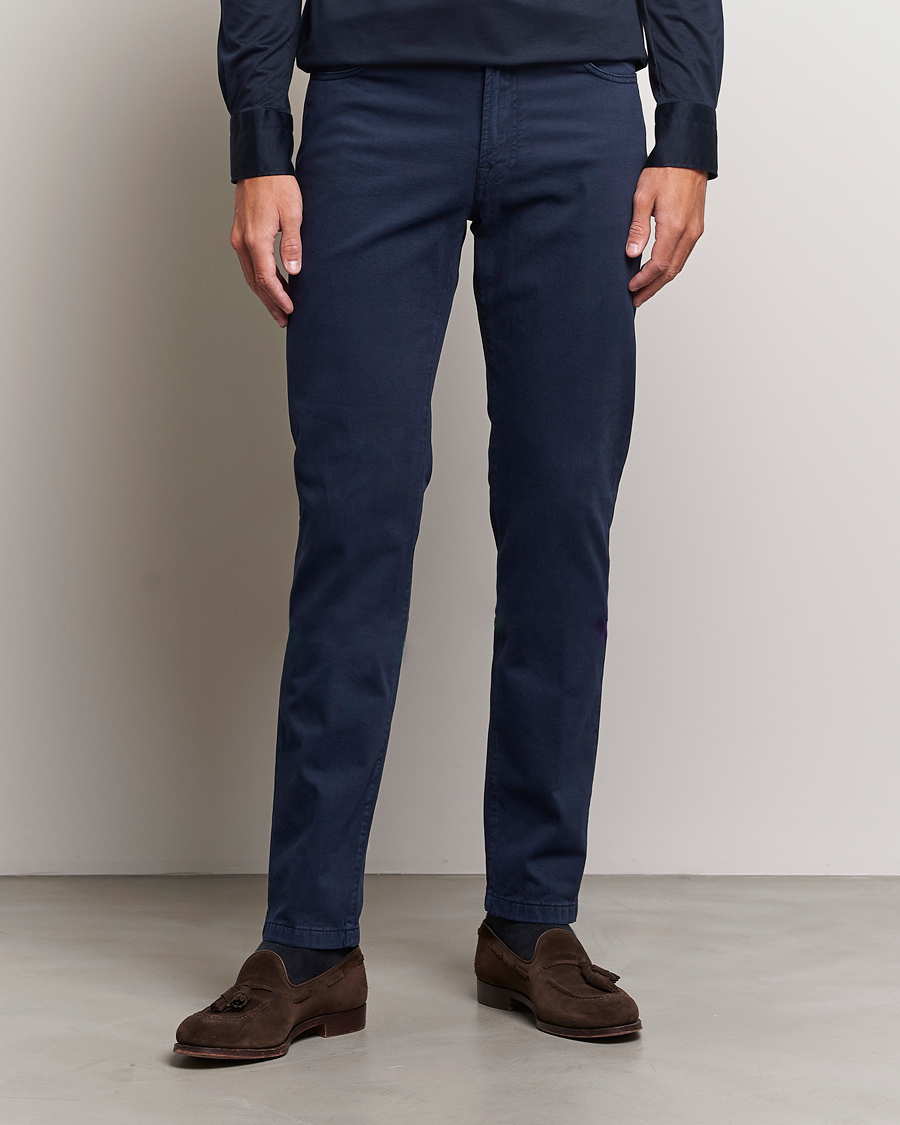 Mies | Housut | Kiton | Slim Fit Cashmere/Cotton 5-Pocket Pants Navy