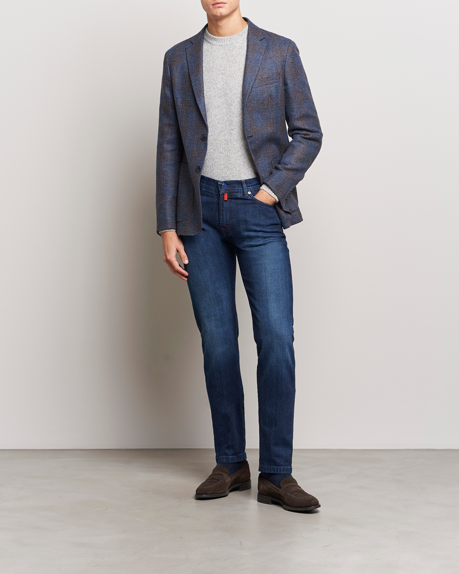 Mies | Farkut | Kiton | Slim Fit Stretch Jeans Medium Blue Wash
