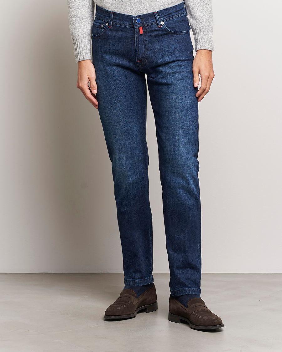 Mies | Siniset farkut | Kiton | Slim Fit Stretch Jeans Medium Blue Wash