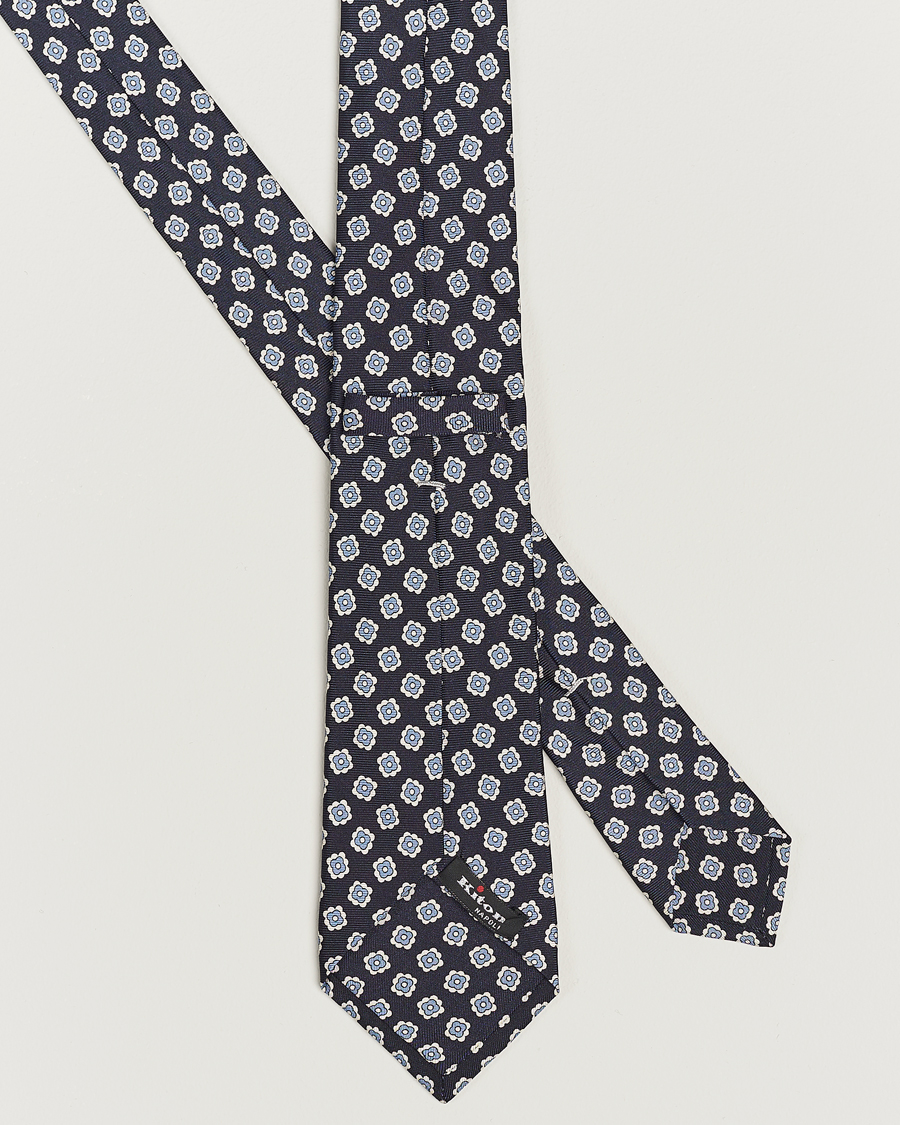 Mies | Kiton Flower Print Silk Tie Navy | Kiton | Flower Print Silk Tie Navy
