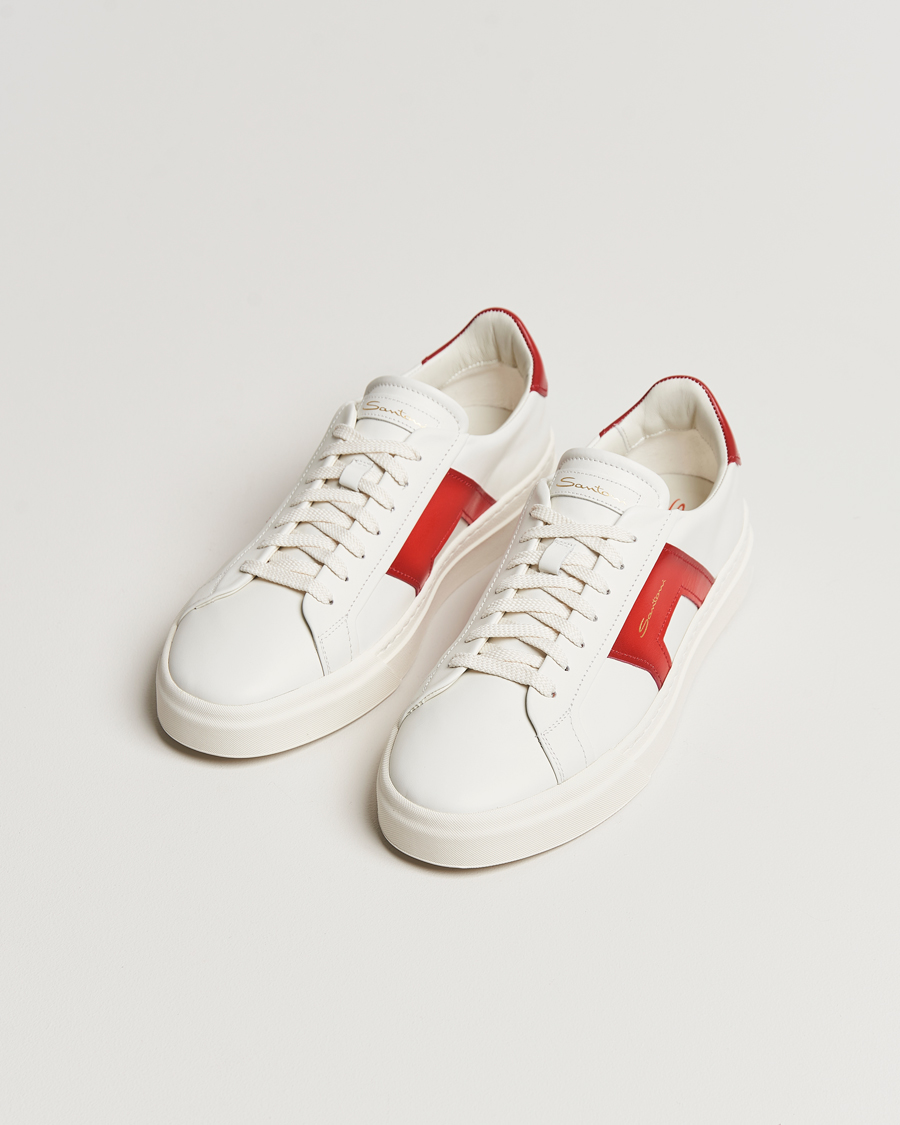 Mies | Santoni | Santoni | Double Buckle Sneakers White/Red