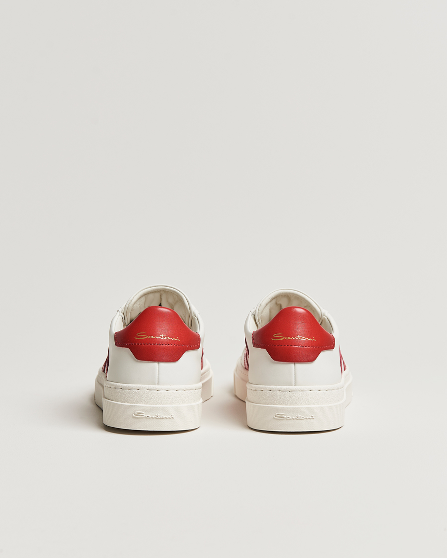 Mies | Santoni Double Buckle Sneakers White/Red | Santoni | Double Buckle Sneakers White/Red