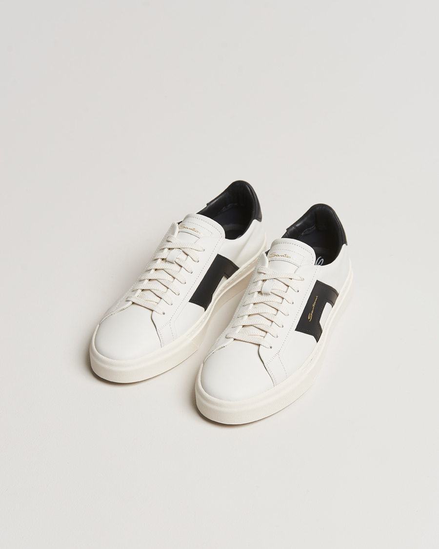 Mies | Santoni | Santoni | Double Buckle Sneakers White/Black