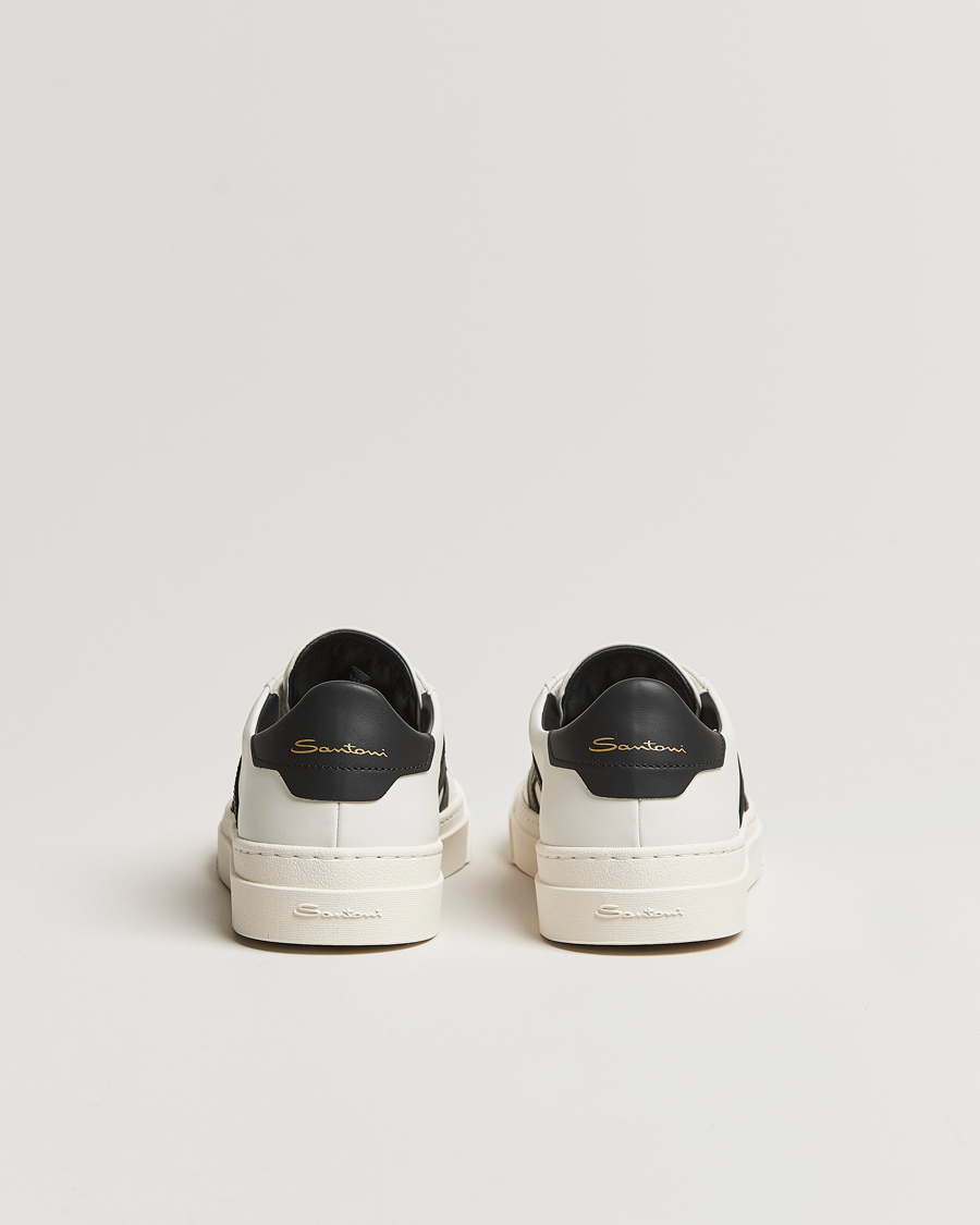 Mies | Santoni Double Buckle Sneakers White/Black | Santoni | Double Buckle Sneakers White/Black