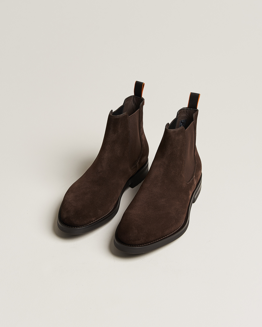 Mies | Käsintehdyt kengät | Santoni | Chelsea Boots Dark Brown Suede
