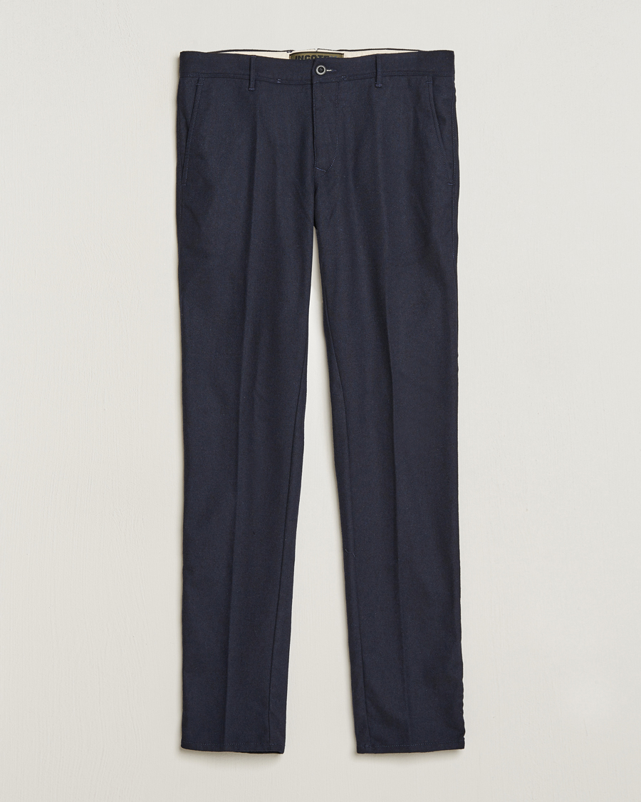 Mies | Housut | Incotex | Slim Fit Washed Flannel Stretch Slacks Navy