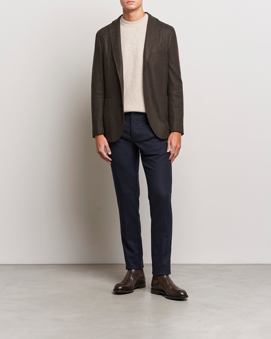 Mies | Housut | Incotex | Slim Fit Washed Flannel Stretch Slacks Navy