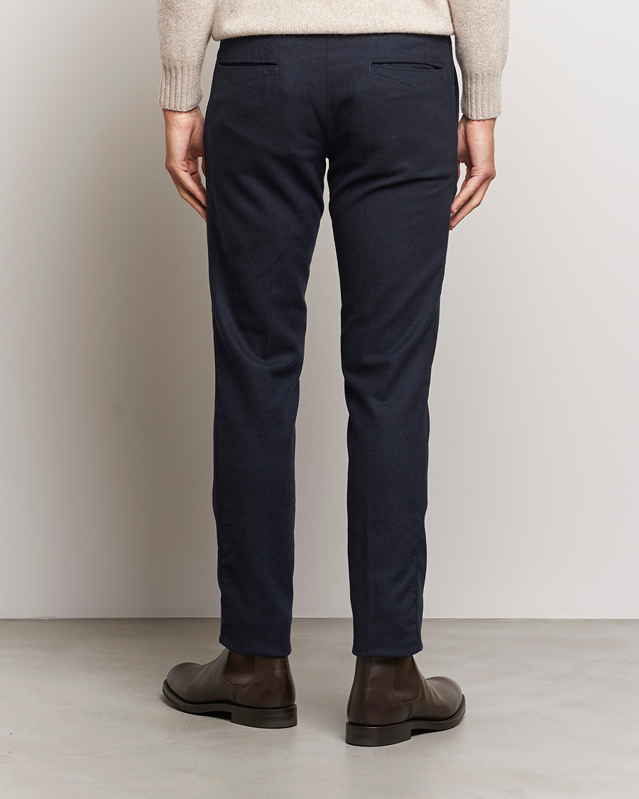 Mies | Housut | Incotex | Slim Fit Washed Flannel Stretch Slacks Navy