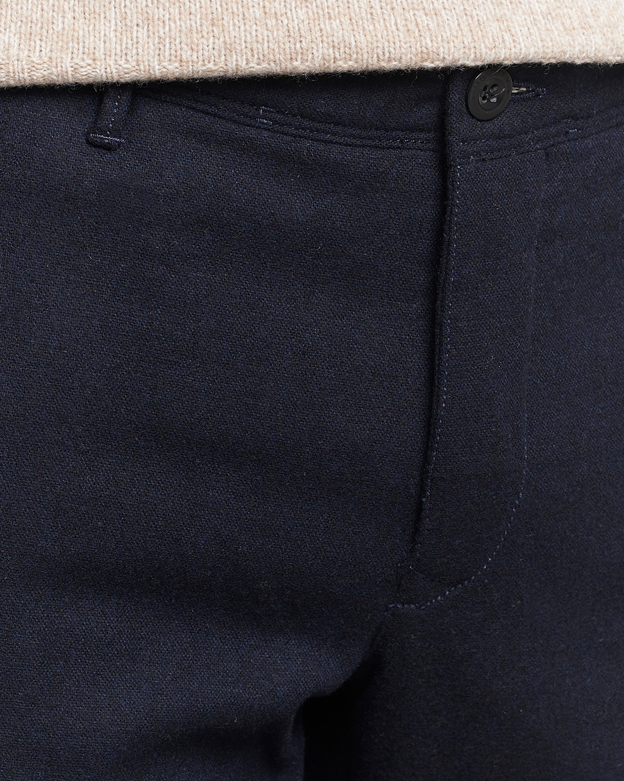 Mies | Housut | Incotex | Slim Fit Washed Flannel Stretch Slacks Navy