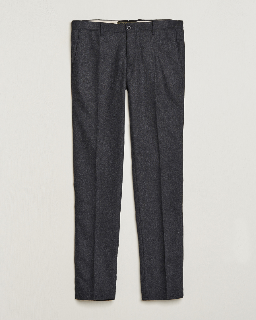 Mies | Housut | Incotex | Slim Fit Washed Flannel Stretch Slacks Dark Grey