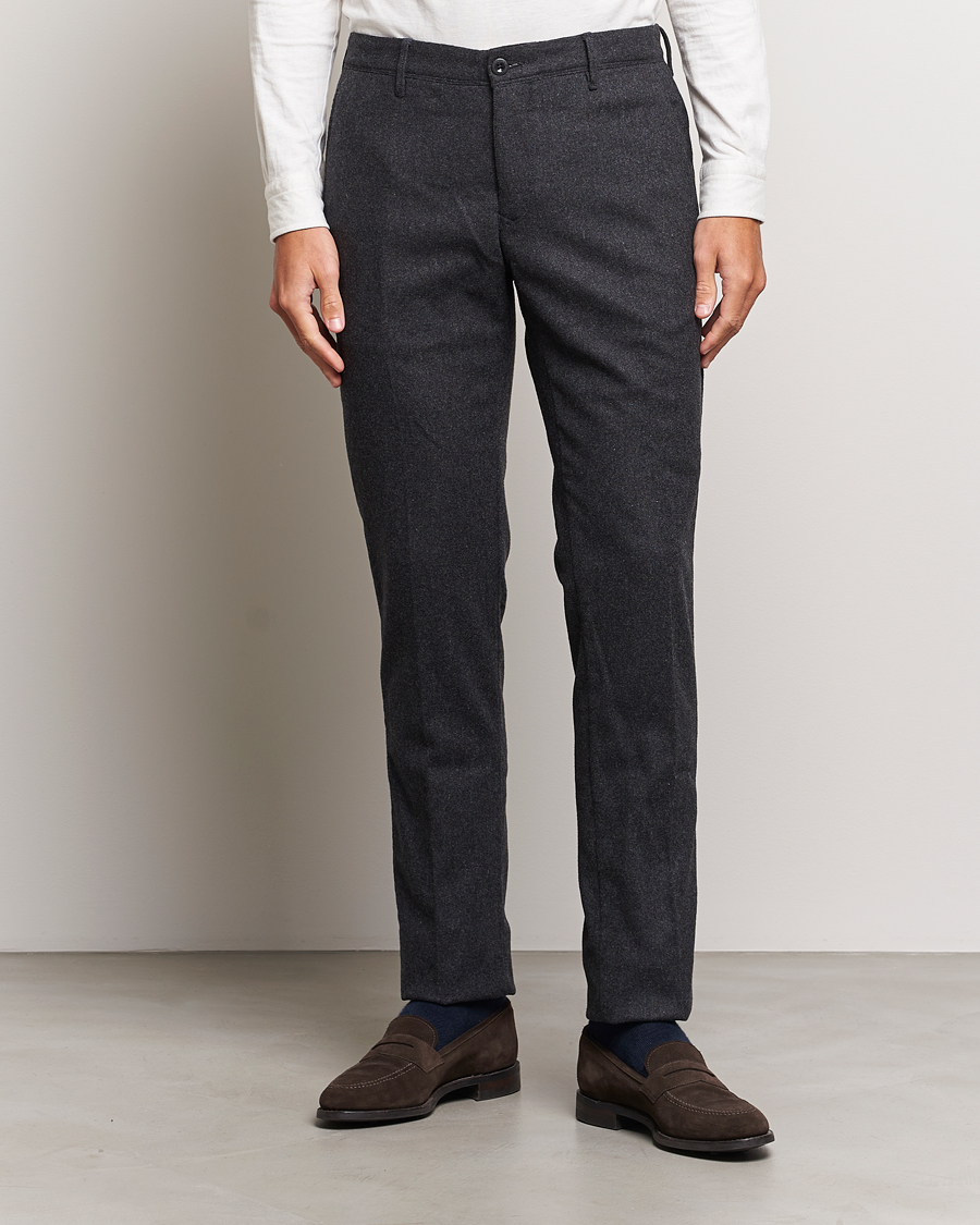 Mies |  | Incotex | Slim Fit Washed Flannel Stretch Slacks Dark Grey
