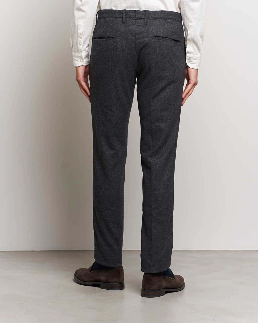 Mies | Housut | Incotex | Slim Fit Washed Flannel Stretch Slacks Dark Grey