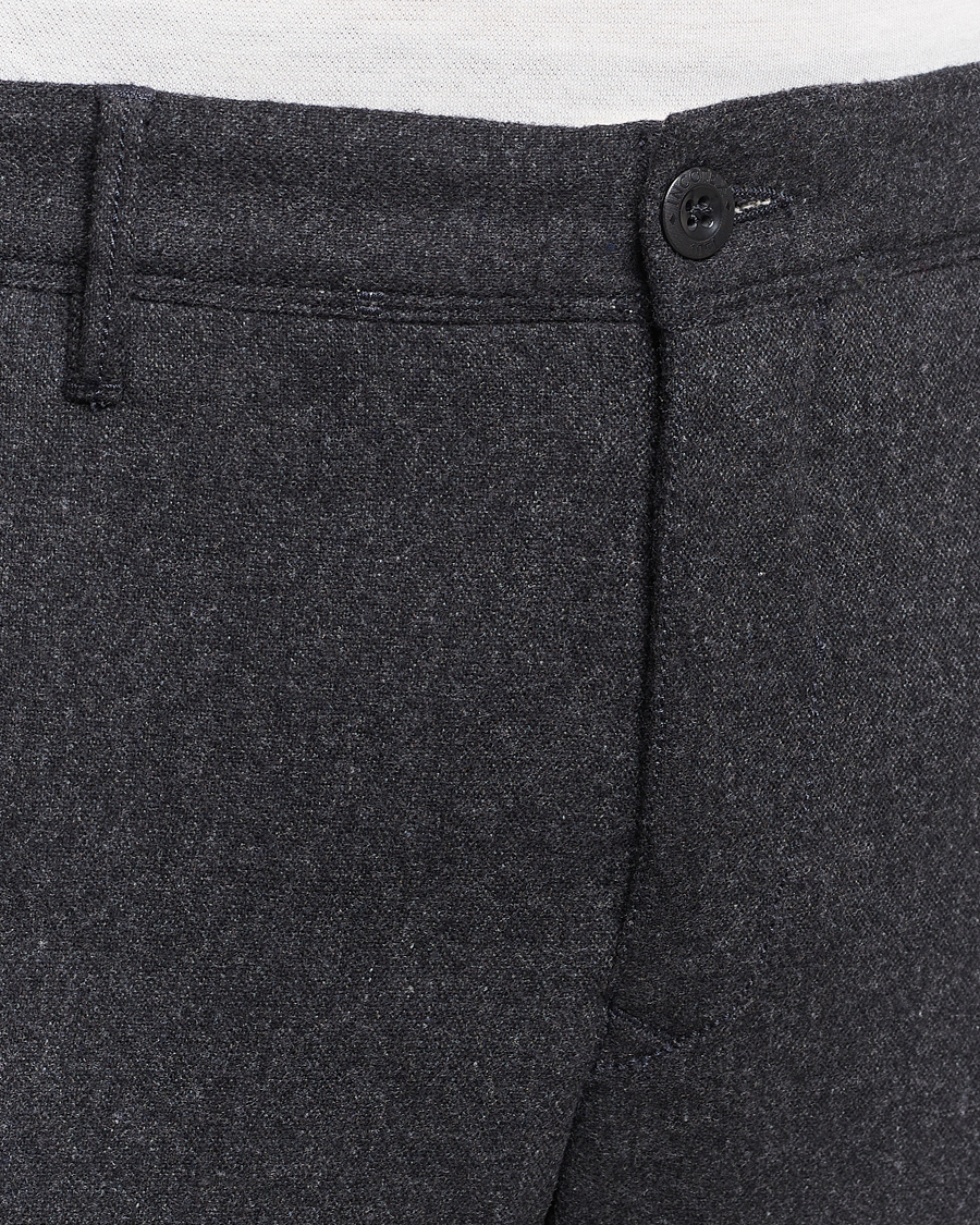 Mies | Housut | Incotex | Slim Fit Washed Flannel Stretch Slacks Dark Grey
