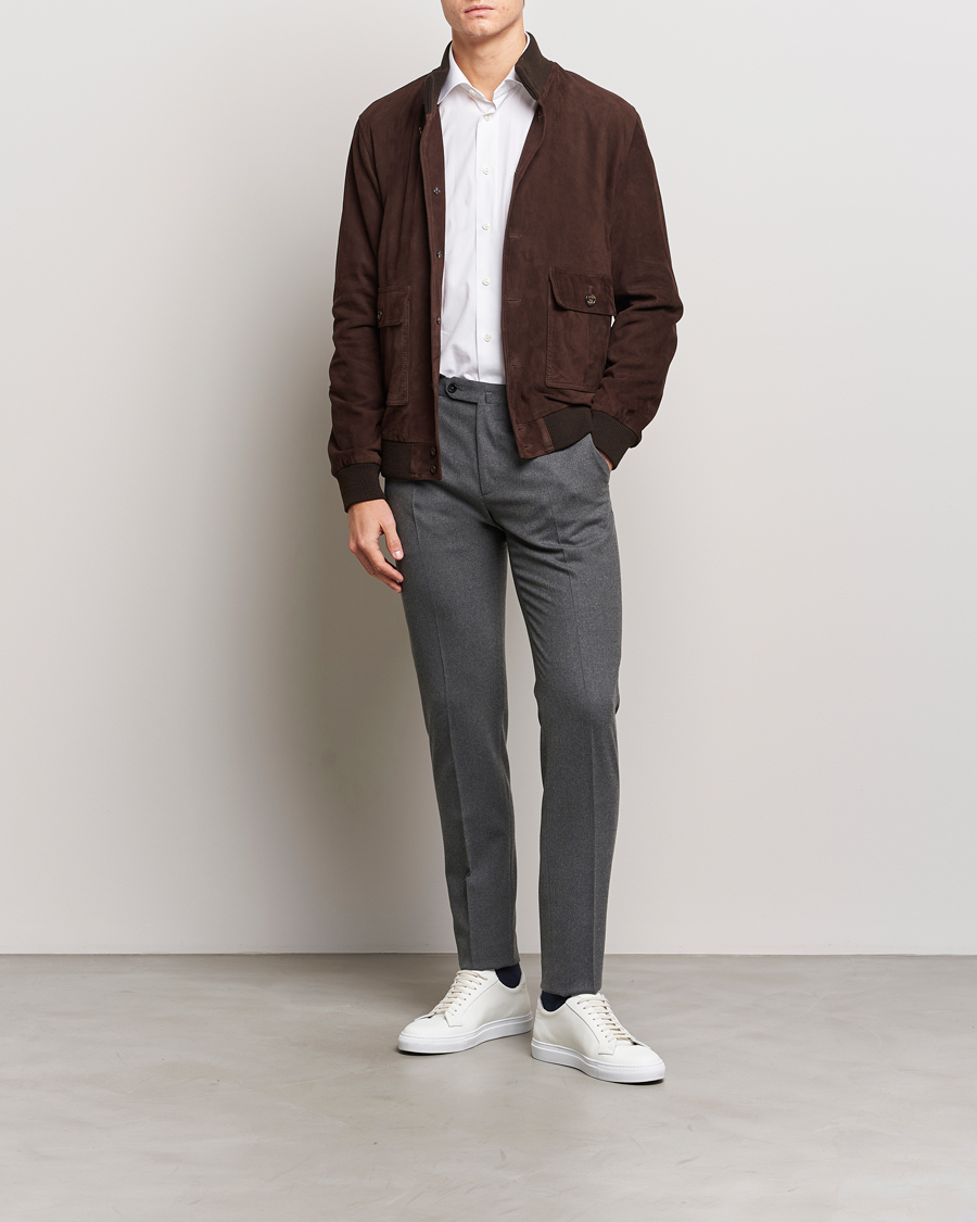 Mies | Housut | Incotex | Slim Fit Washable Flannel Trousers Grey Melange