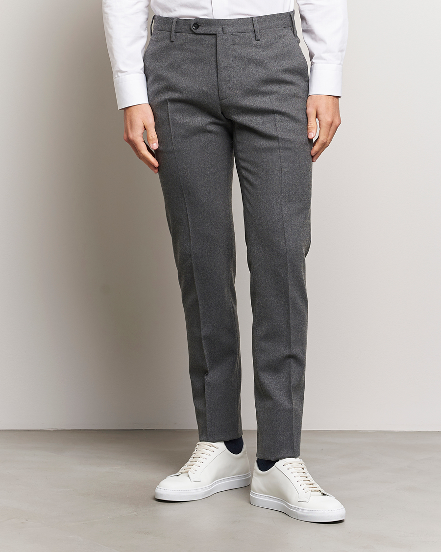 Mies | Housut | Incotex | Slim Fit Washable Flannel Trousers Grey Melange