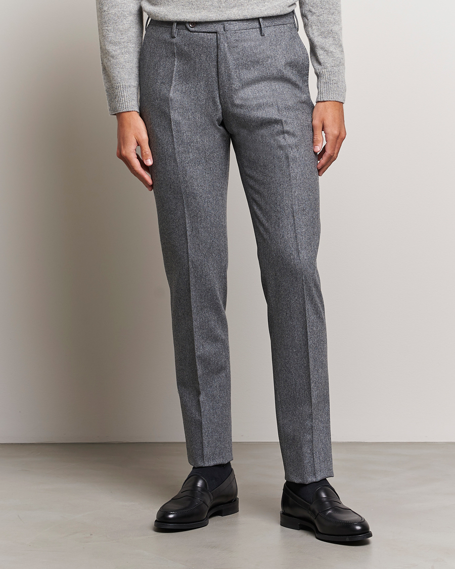 Mies | Flanellihousut | Incotex | Slim Fit Carded Flannel Trousers Grey Melange