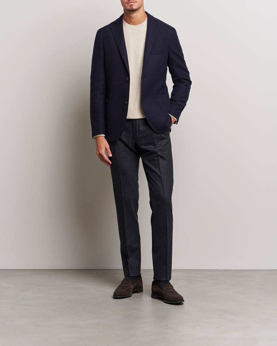 Mies | Housut | Incotex | Slim Fit Carded Flannel Trousers Dark Grey