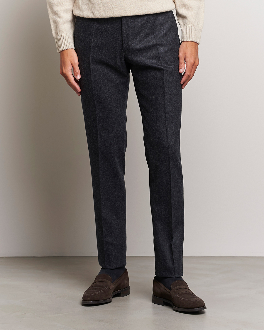 Mies | Housut | Incotex | Slim Fit Carded Flannel Trousers Dark Grey