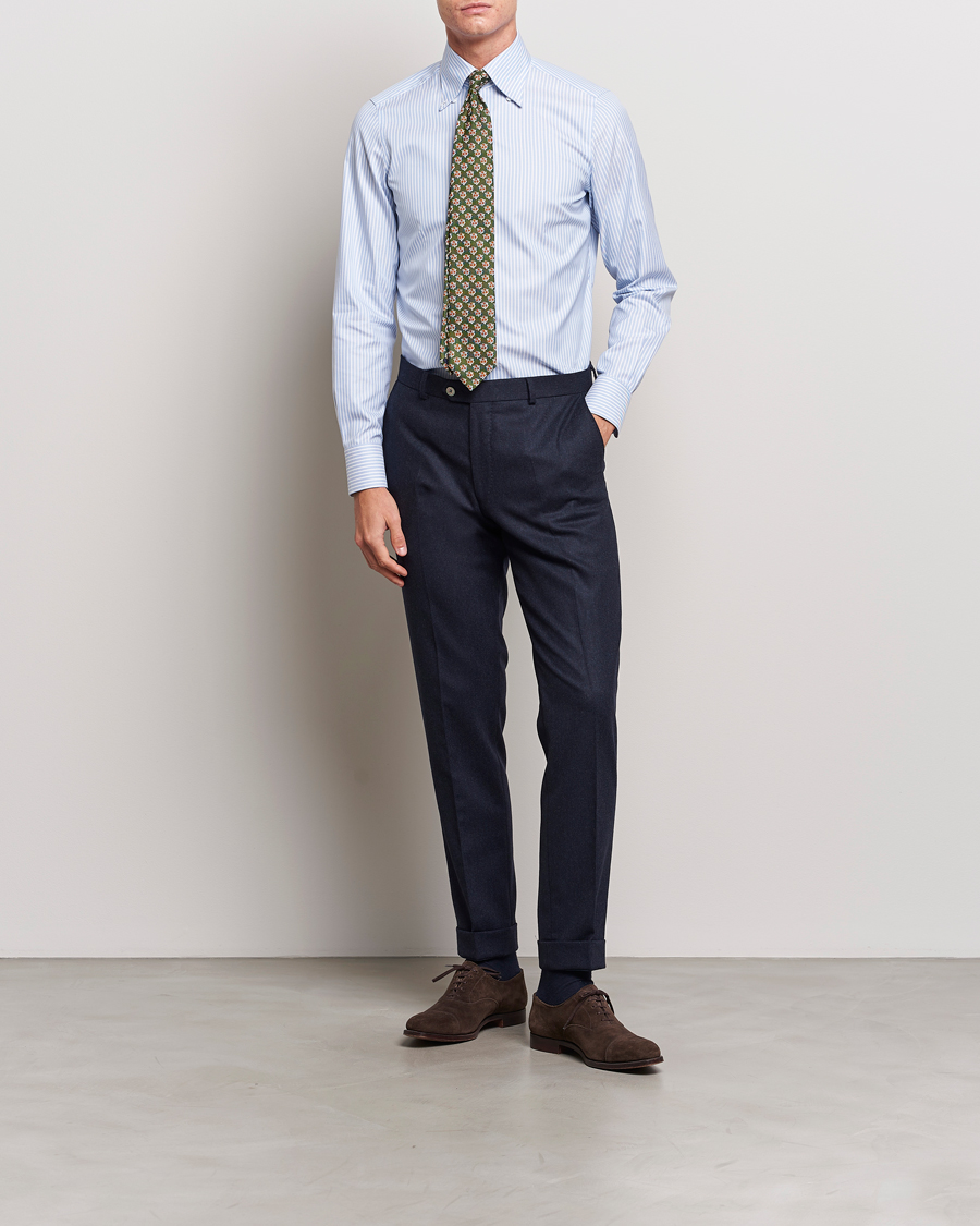 Mies | Kauluspaidat | Finamore Napoli | Milano Slim Oxford Button Down Shirt Blue Stripe