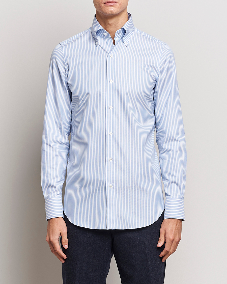 Mies | Kauluspaidat | Finamore Napoli | Milano Slim Oxford Button Down Shirt Blue Stripe